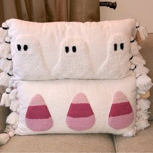 Sweet Street Halloween Candy Corn + Ghosts Tassel Decorative Throw Pillows (2)